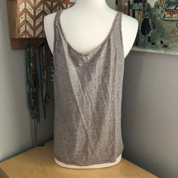 Eileen Fisher 100% Linen Tan Beige U Neck Striped Tank Top - Picture 3 of 7
